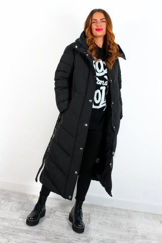 Good As Cold - Black Silver Detail Long Puffer Coat