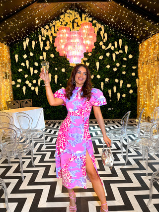 Got The Flower - Fuchsia Lilac Leopard Midi Dress