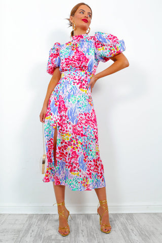 Got The Flower - Pink Multi Floral Midi Dress