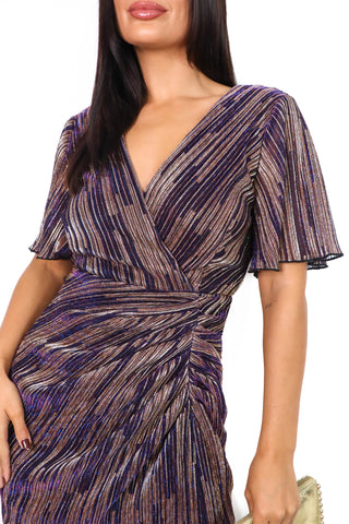 Desire Me - Purple Gold Metallic Midi Dress