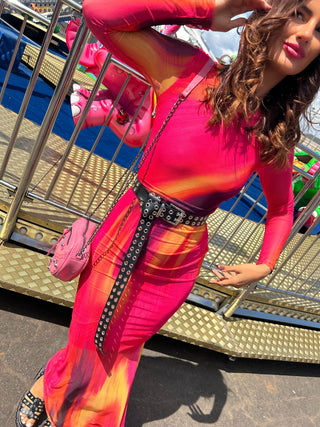 Out Of This World - Pink Black Abstract Mesh Midi Dress