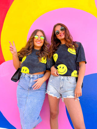 She's All Smiles - Acid Wash Yellow T-Shirt Dress