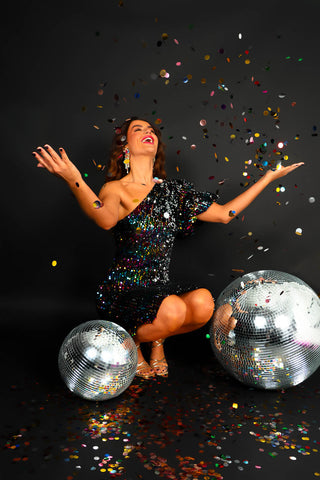 Never Looked Better - Black Multi Sequin Midi Dress
