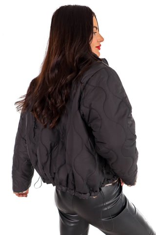 Two Close For Comfort - Black Leopard Print Reversible Puffer Jacket