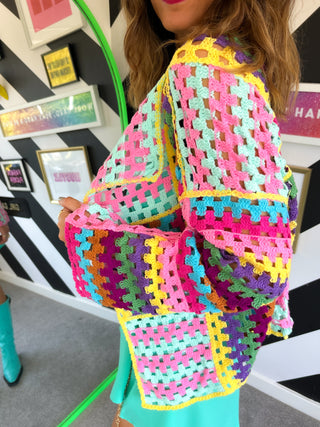 Festival Ready - Multicoloured Crochet Waterfall Cardigan