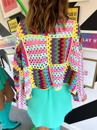 Festival Ready - Multicoloured Crochet Waterfall Cardigan