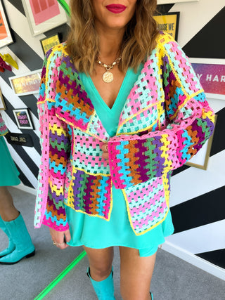 Festival Ready - Multicoloured Crochet Waterfall Cardigan