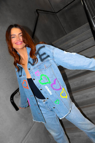 Denim Days - Light Wash Blue Heart Graphic Jacket