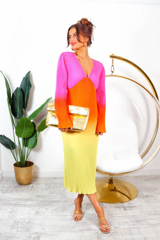 Pretty in Pleats - Multi Ombre Pleated Midi Dress