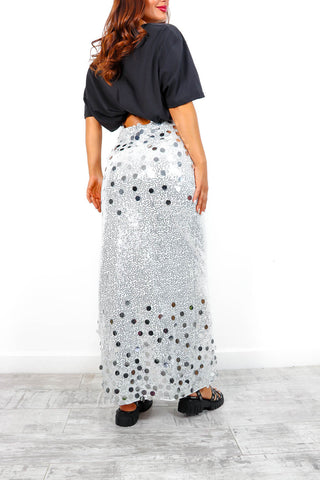 Sequin The Moment - Silver Sequin Maxi Skirt