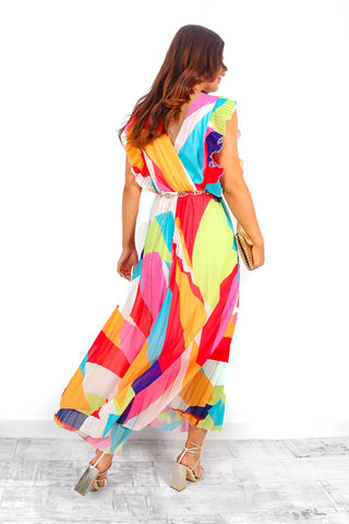 Mamma Mia -  Multi Abstract Print Pleated Maxi Dress