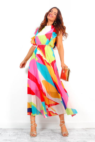 Mamma Mia -  Multi Abstract Print Pleated Maxi Dress