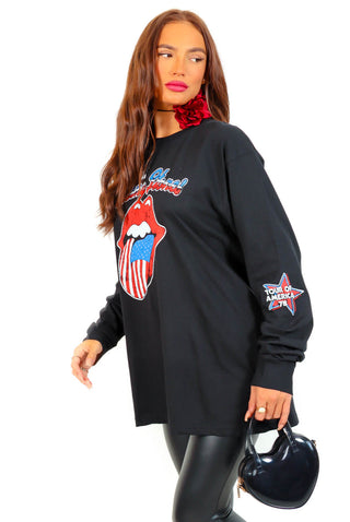 I'm With The Band - Black Red Rolling Stones Licensed Long Sleeve T-Shirt