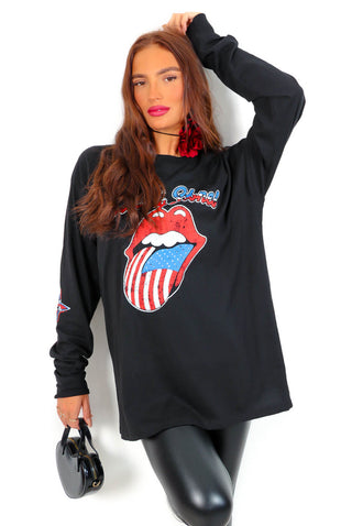 I'm With The Band - Black Red Rolling Stones Licensed Long Sleeve T-Shirt