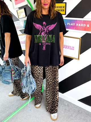 I'm With The Band - Pink & Green Nirvana Print T-shirt