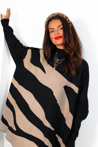 In My Felines - Black Camel Zebra Jumper Dress