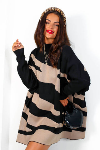 In My Felines - Black Camel Zebra Jumper Dress