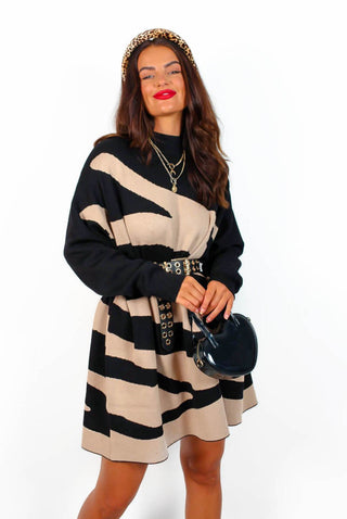 In My Felines - Black Camel Zebra Jumper Dress