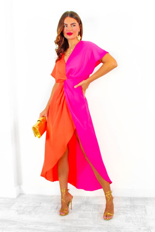 Knot In Love - Orange Pink Spliced Maxi Dress