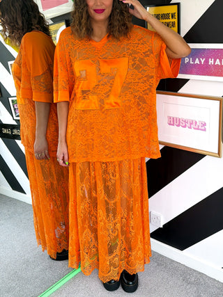 Lace Against Time - Orange Lace Skirt