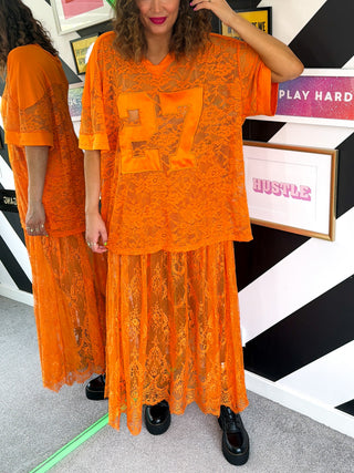 Lace Against Time - Orange Lace Skirt