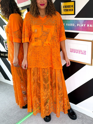 Lace Against Time - Orange Lace Skirt