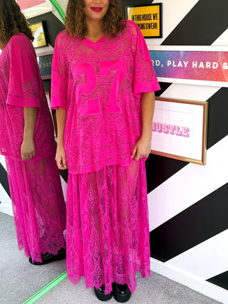 Lace Against Time - Pink Lace Skirt