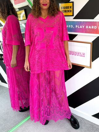 Lace Against Time - Pink Lace Skirt