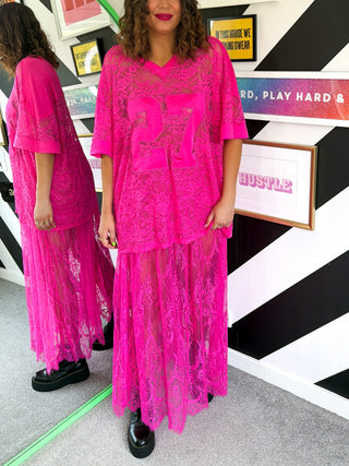 Lace Against Time - Pink Lace Skirt