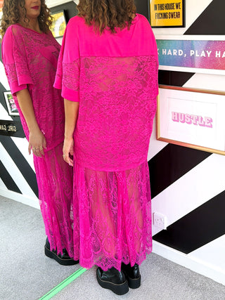 Lace Against Time - Pink Lace Skirt