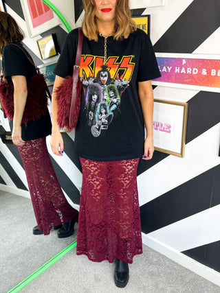 Lace Your Fears - Burgundy Lace See Through Midi Skirt