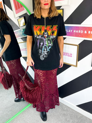 Lace Your Fears - Burgundy Lace See Through Midi Skirt