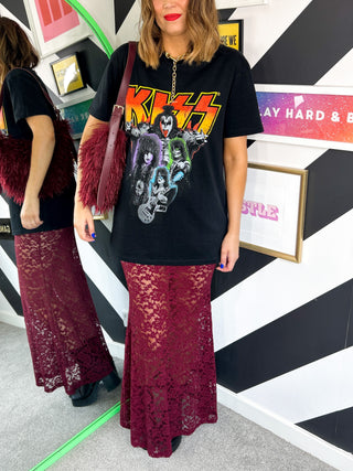 Lace Your Fears - Burgundy Lace See Through Midi Skirt