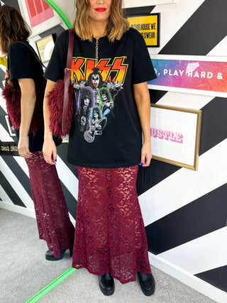 Lace Your Fears - Burgundy Lace See Through Midi Skirt