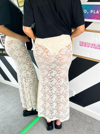 Lace Your Fears - Cream Lace See Through Midi Skirt