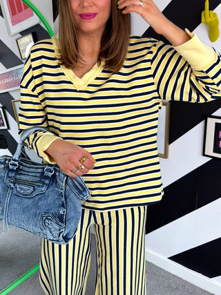 Lounging In Style - Lemon & Navy Striped Lounge Set