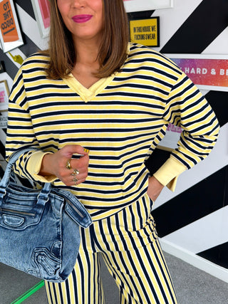 Lounging In Style - Lemon & Navy Striped Lounge Set
