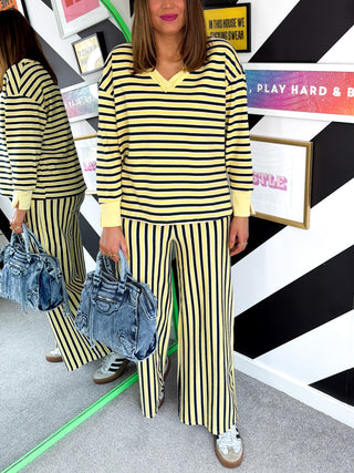Lounging In Style - Lemon & Navy Striped Lounge Set