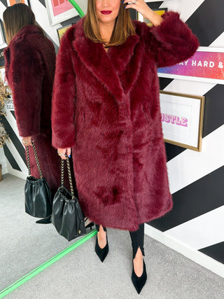 Make An Entrance - Burgundy Faux Fur Coat