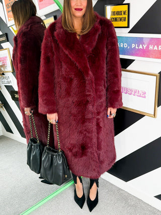 Make An Entrance - Burgundy Faux Fur Coat