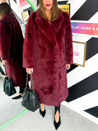 Make An Entrance - Burgundy Faux Fur Coat