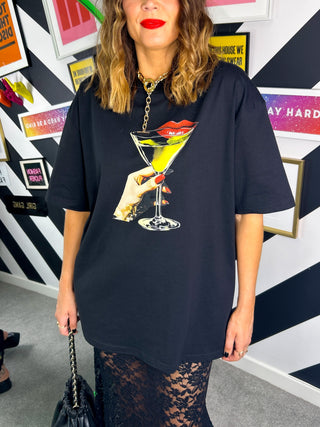 Make Mine A Martini - Martini Print Oversized T-Shirt