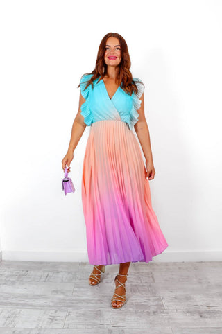 Mamma Mia - Blue Lilac Ombre Pleated Maxi Dress