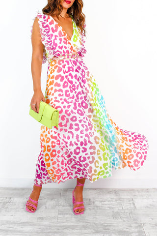 Mamma Mia - White Multi Ombre Leopard Pleated Maxi Dress