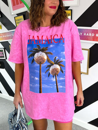 Meet Me In Jamaica - Pink Acid Wash Jamaica Print T-shirt