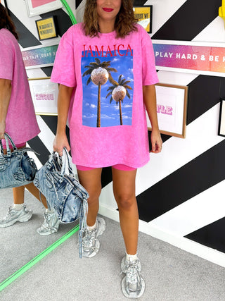 Meet Me In Jamaica - Pink Acid Wash Jamaica Print T-shirt