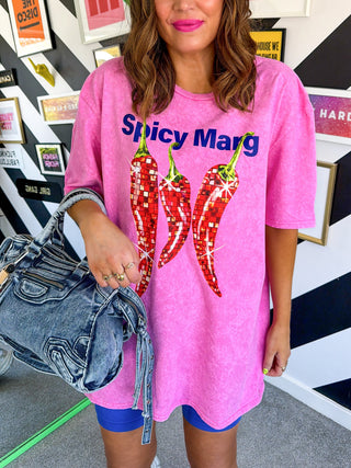 Mine's A Spicy Marg - Pink Acid Wash Spicy Marg T-shirt