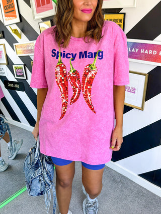 Mine's A Spicy Marg - Pink Acid Wash Spicy Marg T-shirt