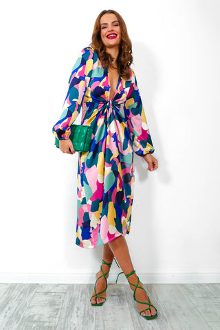 Modern Love - Pink Abstract Midi Wrap Dress