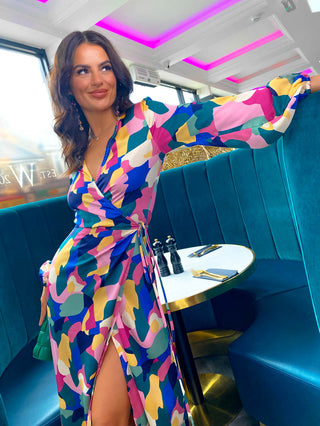 Modern Love - Pink Abstract Midi Wrap Dress